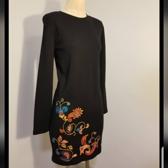 ANDREA JOVINE DRESS VINTAGE EMBROIDERED 80S WOOL RETRO 90S PREPPY HIPSTER WINTER - Picture 2 of 10